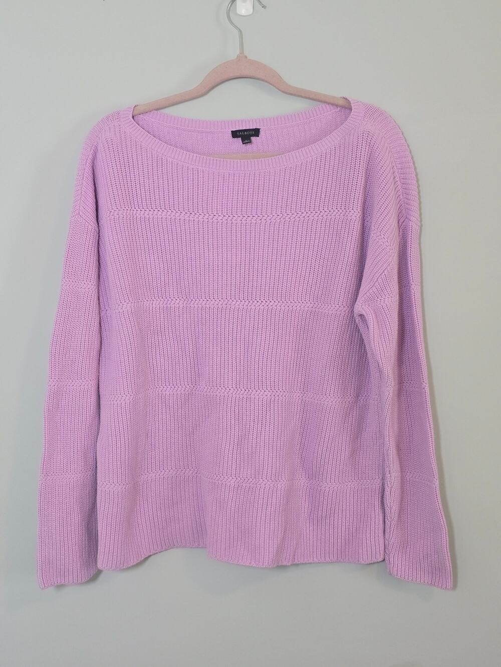 Talbots Pima Cotton Light Lavender Textured Scoop Neck Knit Sweater Women's L